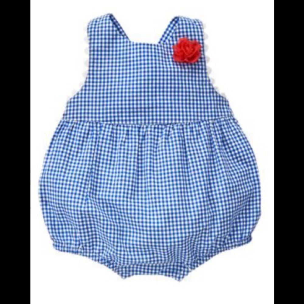 Gymboreee girls blue white gingham jumper ruffle